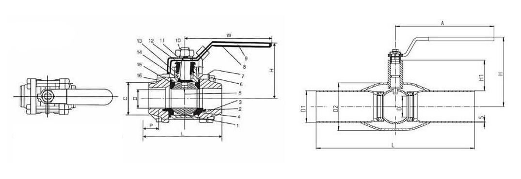 焊接球閥結(jié)構(gòu)圖 焊接球閥結(jié)構(gòu)圖